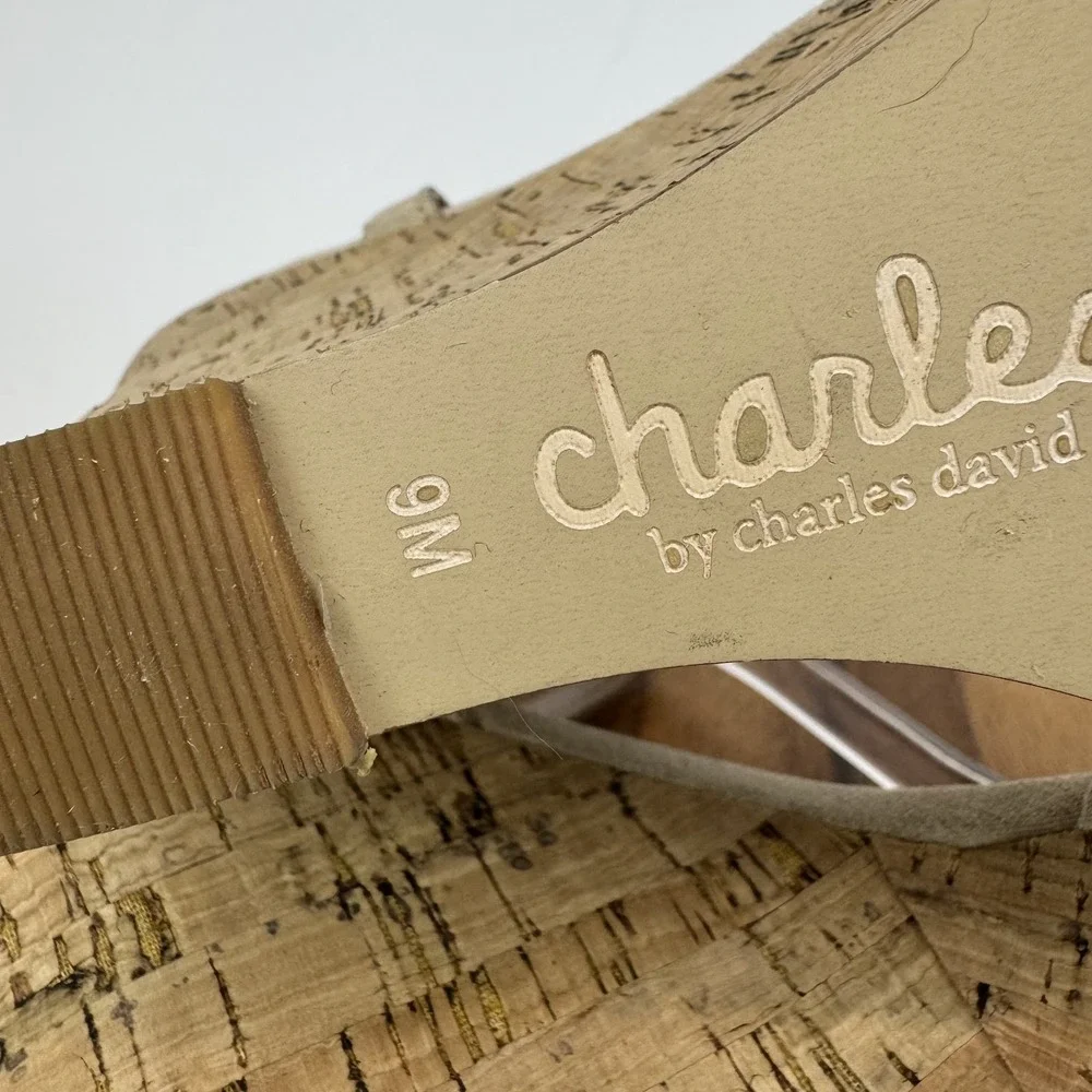 New Womens Charles By Charles David‎ Lambert Beige Platform Wedge Sandals Sz 9 M